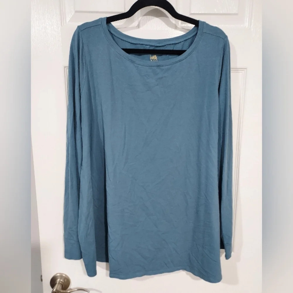 Belle by Kim Gravel Blue Crew Neck Long Sleeve Top in Size 2X
